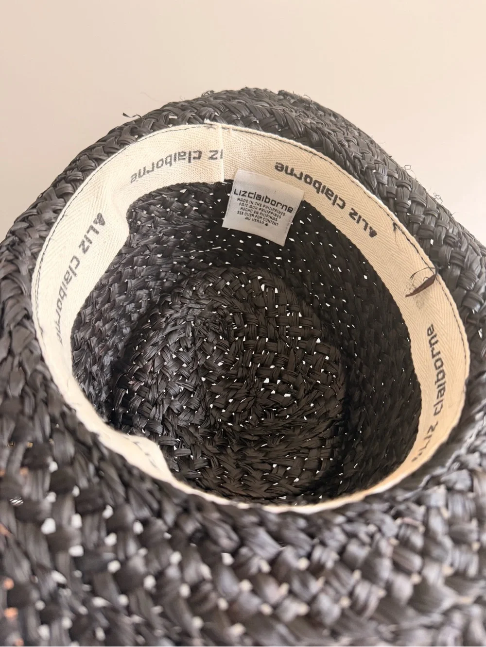 Liz Claiborne Black Braided Straw Fedora Sun Hat
